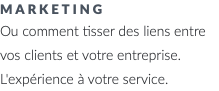 marketing Ou comment tisser des liens entre vos clients et votre entreprise. L'expérience à votre service.